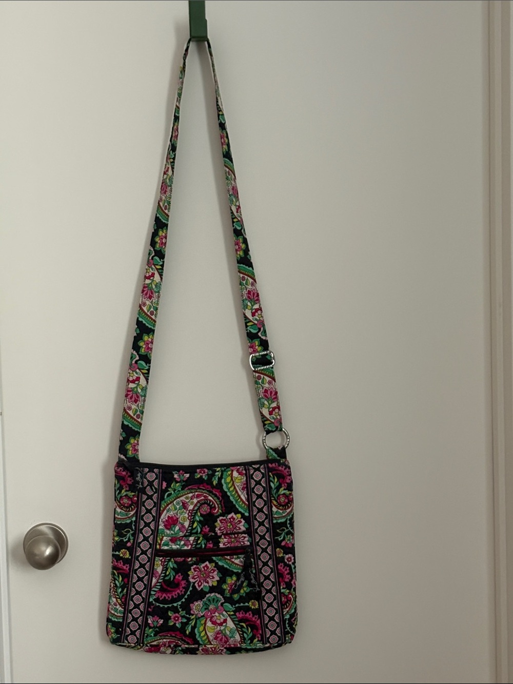 Vera Bradley Black Floral Paisley Crossbody with Pink & Green Accents